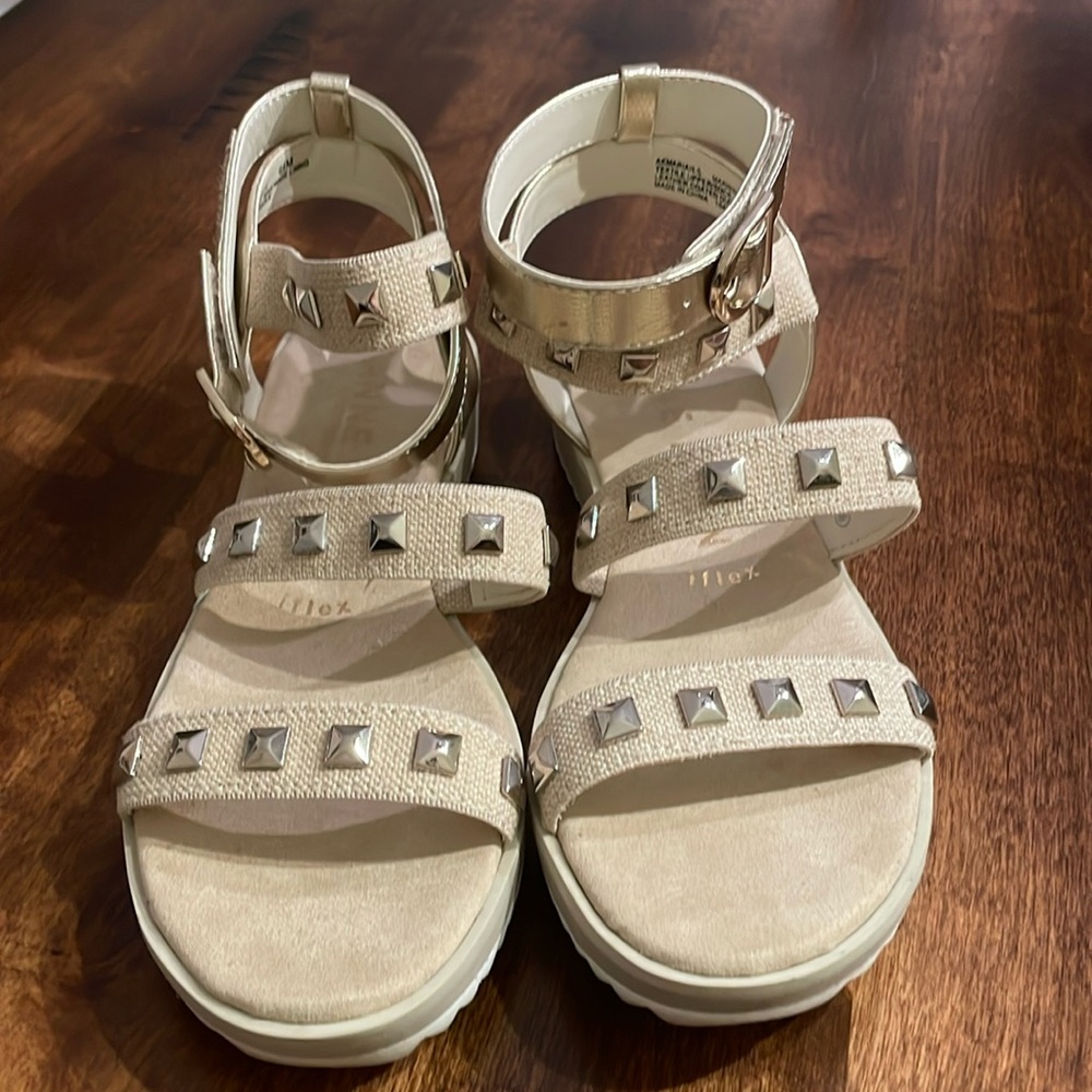 Anne Klein Gold and Cream Studded Sandals